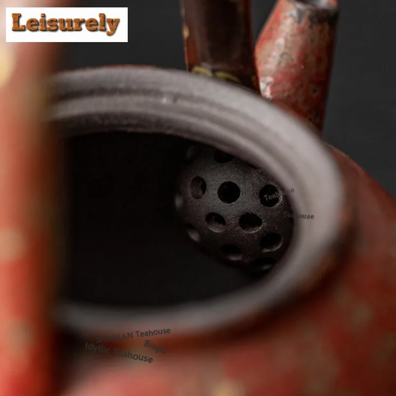 200ML Sprinkle Gold Red Mountain Lifting Handle Teapot Zen Tea Infuser Pot Tea Brewing Kettle with Ball Hole Tableware supplies