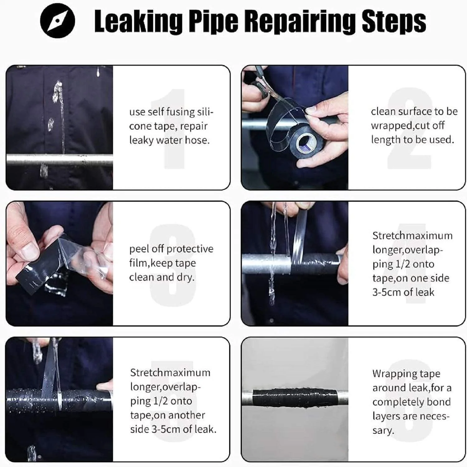 Black Self-Adhesive Silicone Repair Tape - Heavy-Duty, Waterproof, Heat-Resistant, and Insulated