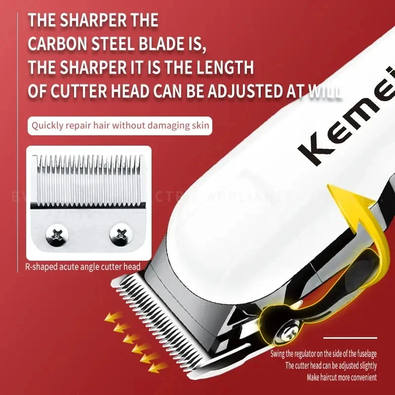 Kemei KM-809A 충전식 헤어 클리퍼 살롱 전문 무선 전기 헤어 트리머, 이발소 헤어 컷 머신, 도매