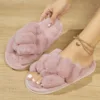 Hot Sale Cross Straps Double Straps Plush Slippers Sexy Leopard Soft Sole Floor Shoes Home Non-slip Warm Lightweight Flip Flops 1