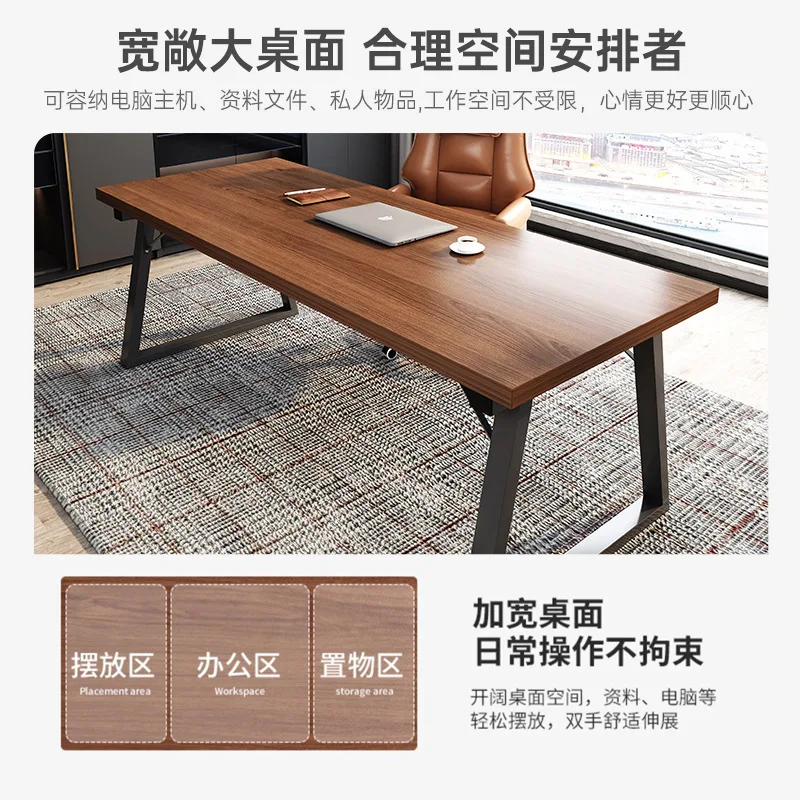 Modern Computer Desk Home Office Desk Large Executive Office Computer Table Study Writing Wooden Tabletop Metal Frame
