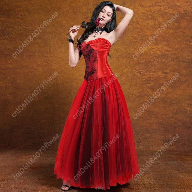 Red Dress With Corset Sexy Plus Size Gothic Corset Skirt Party Evening Mesh  Maxi Dress Elegant Corset Dresses For Women - Bustiers & Corsets -  AliExpress