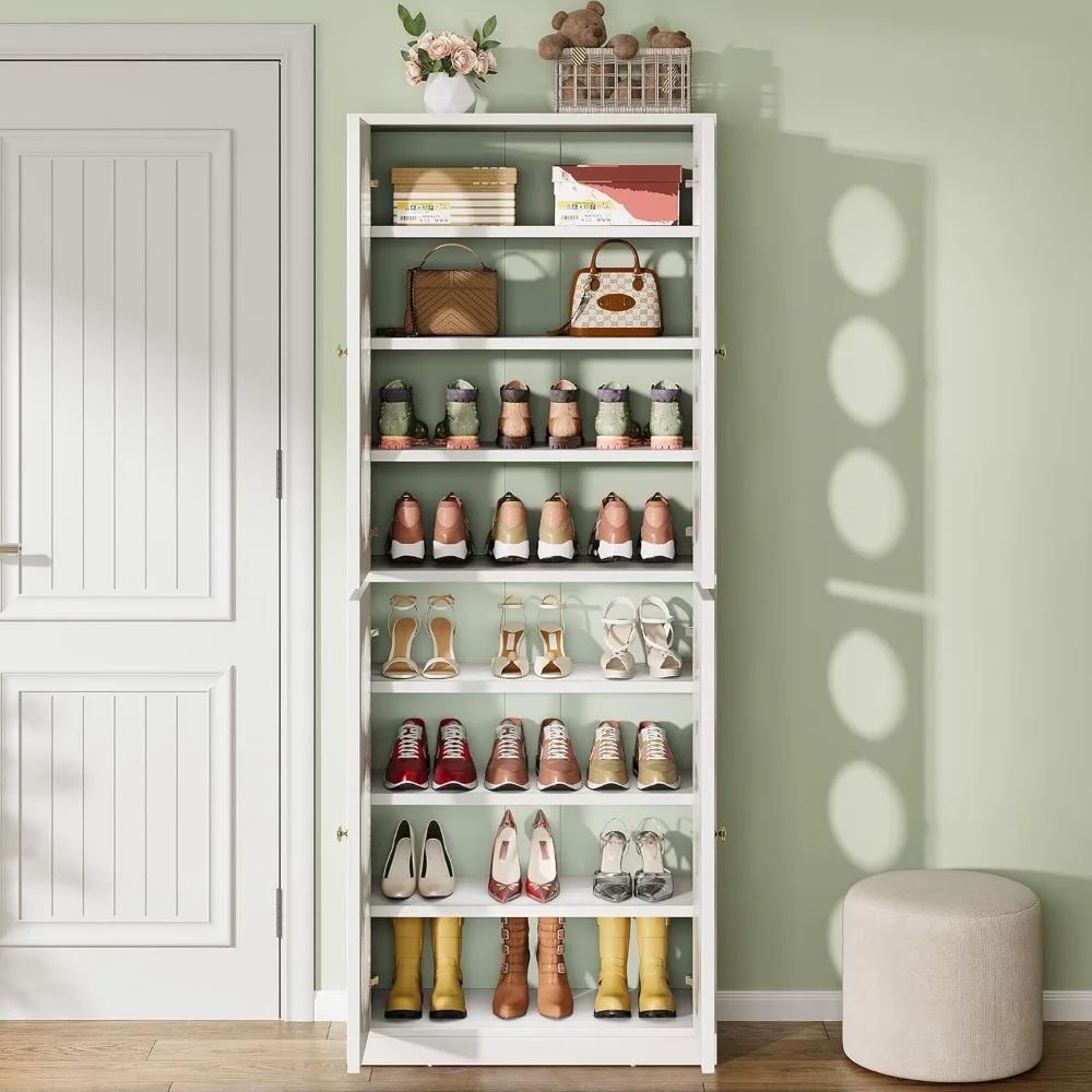 70-Inch Tall Shoe Cabinet with 4 Doors, 8-Tier Narrow Shoe Rack for Entryway, 24 Pairs Modern Tall Storage Cabinet 4