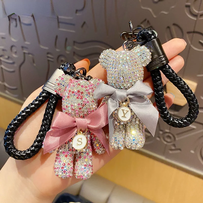 Rhinestone Cartoon Bear Keychain Woman Keyring for Car Key Cute Anime Women  Bag Pendant Luxury Key Holder Chain Lovers Girl Gift - AliExpress