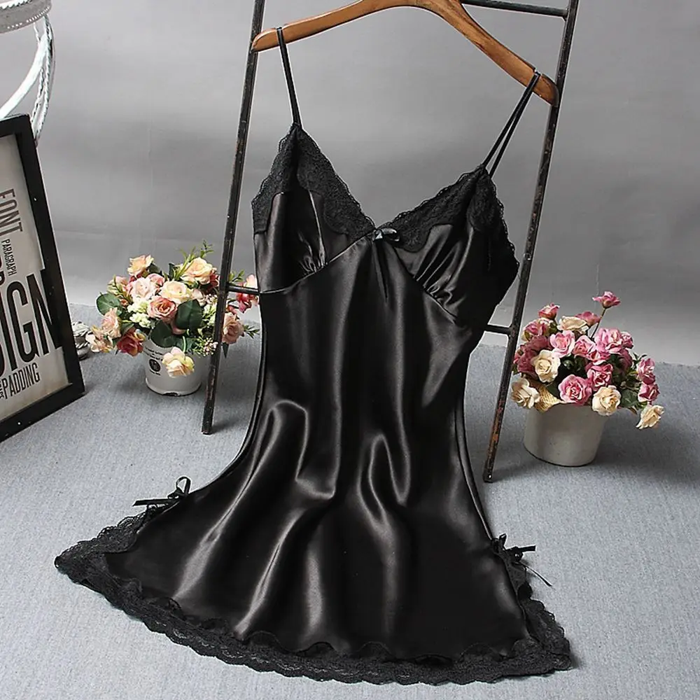 Lingerie Nighties Lace for Women Silk Satin V-neck Nightwear Nightdress Sleepwear Skirt
