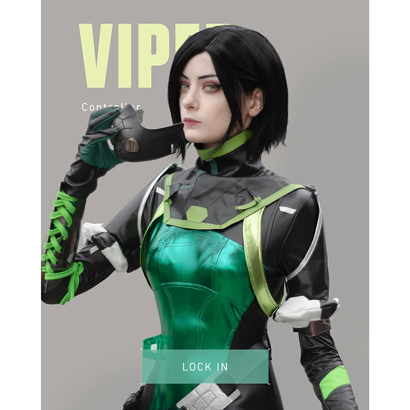 L-email wig Synthetic Hair Game Valorant Viper Cosplay Wig Short Straight Black Wigs Heat Resistant Halloween pelucas de mujer 2