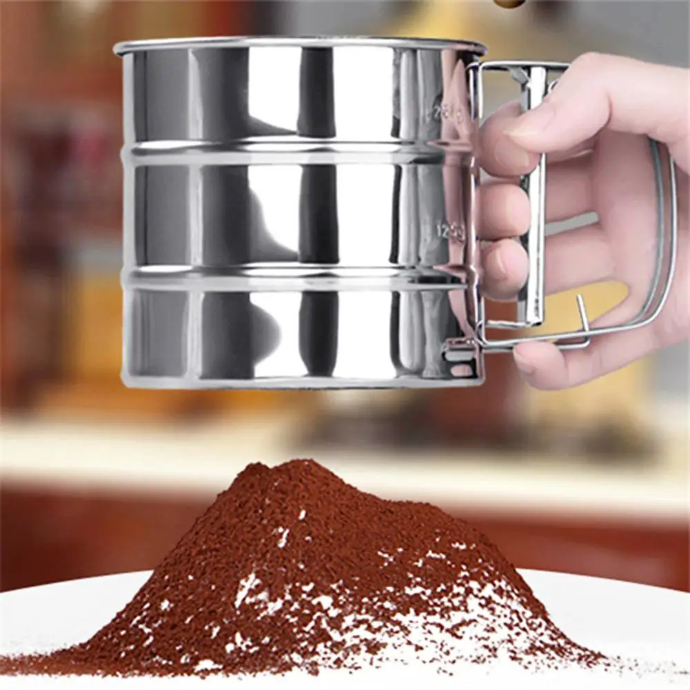Baking Flour Sifter Double Layer Fine Mesh Powder Sugar Shaker Handheld Stainless Steel Cake Flour Sieve Tool,flour sifter,powder sieve,powder sugar shaker,fine mesh strainer,mesh strainer,baking tools