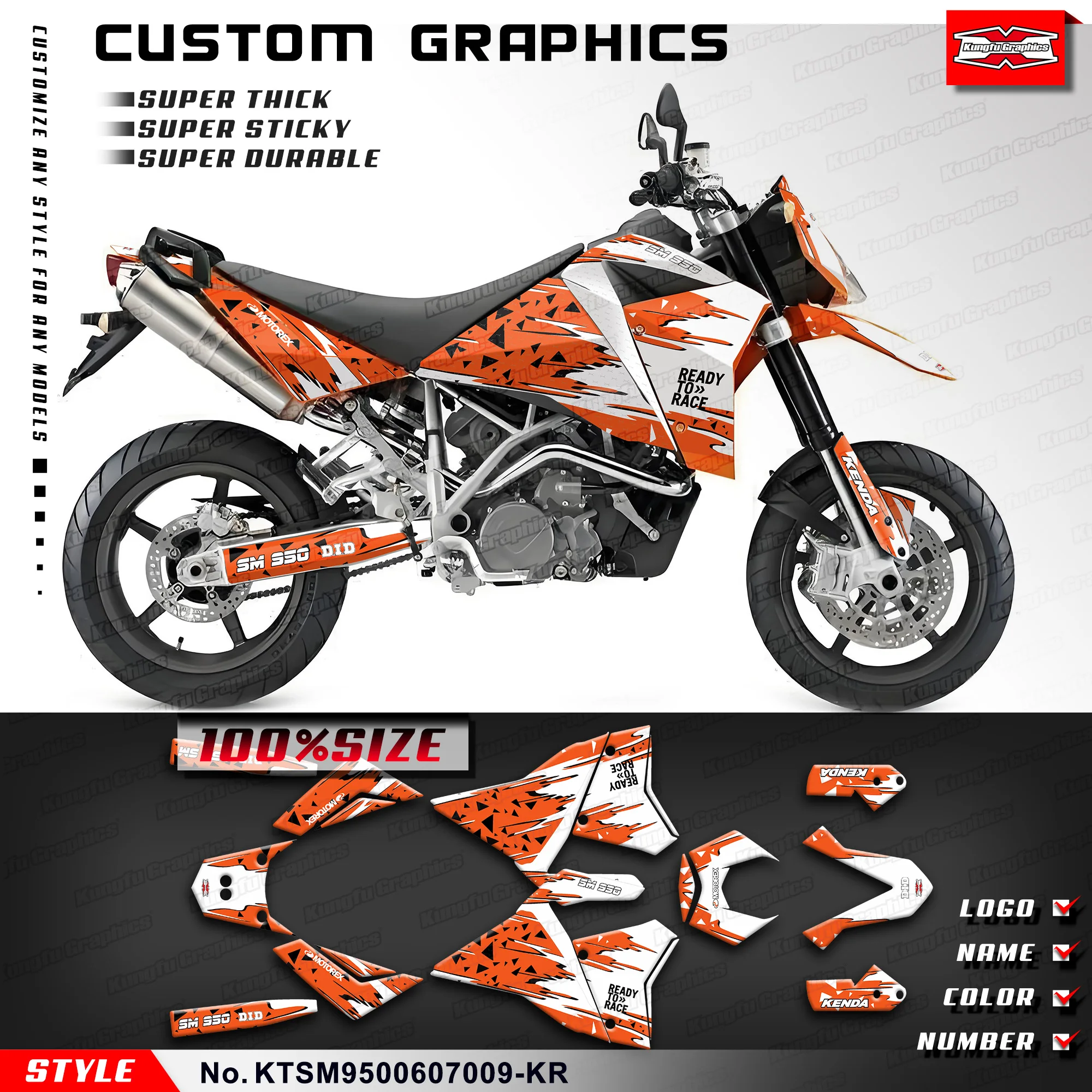 KUNGFU GRAPHICS Graphics Decal Kit Racing Sticker for KTM 950 Supermoto ...