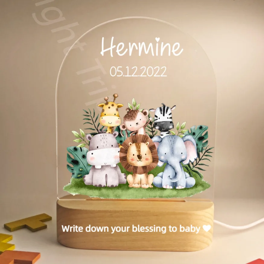 Customized Baby Birth Night Light Personalized Name Animal Bear Bunny Rabbit with USB Lamp for Bedroom Birthday Christmas Gift