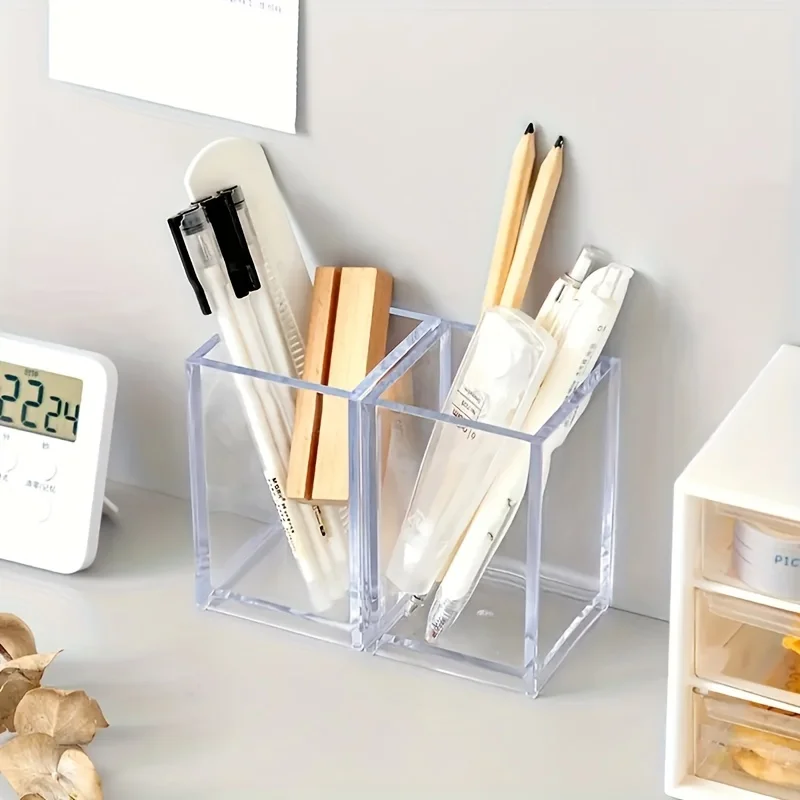 Pen Container Solid Acrylic Multifunctional Desktop Makeup Brush Pencil Holder Container Home Supplies Pen Organizer Pot