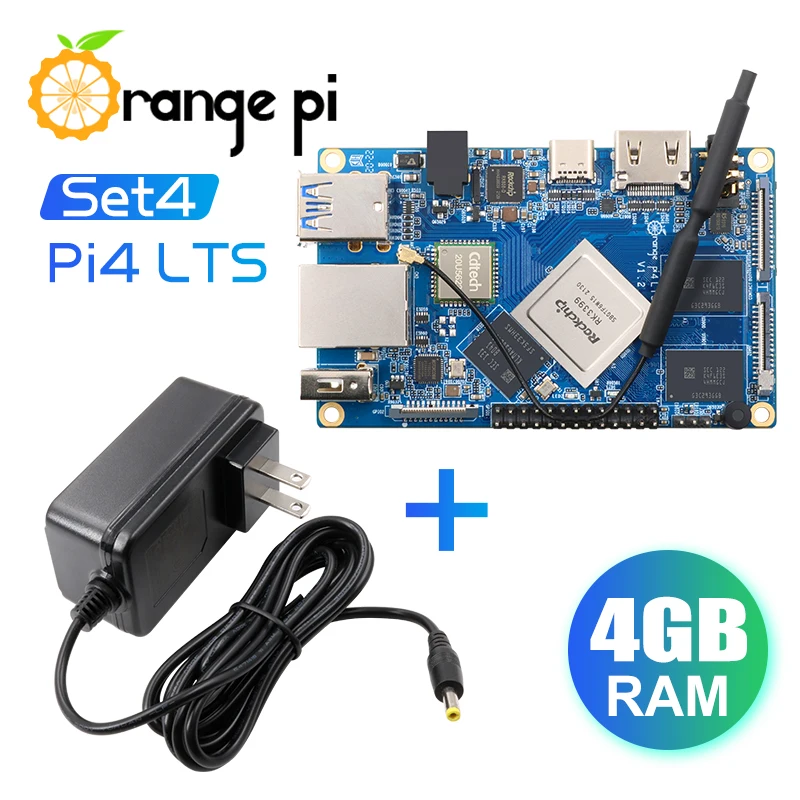 Orange Pi 4 LTS 4G16G+5V4A DC Power Supply, Rockchip RK3399,Support Wifi+BT5.0,Gigabit Ethernet, Run Android,Ubuntu,Debian OS