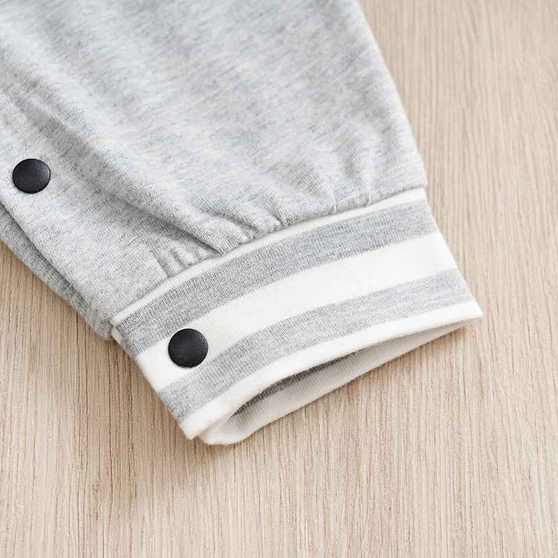 Newborn Baby Cotton Baseball Jumpsuit Pajamas - Gray