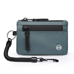 Luxury Nylon Slim RFID Wallet with Zipper and Carabiner (Blue and hook)