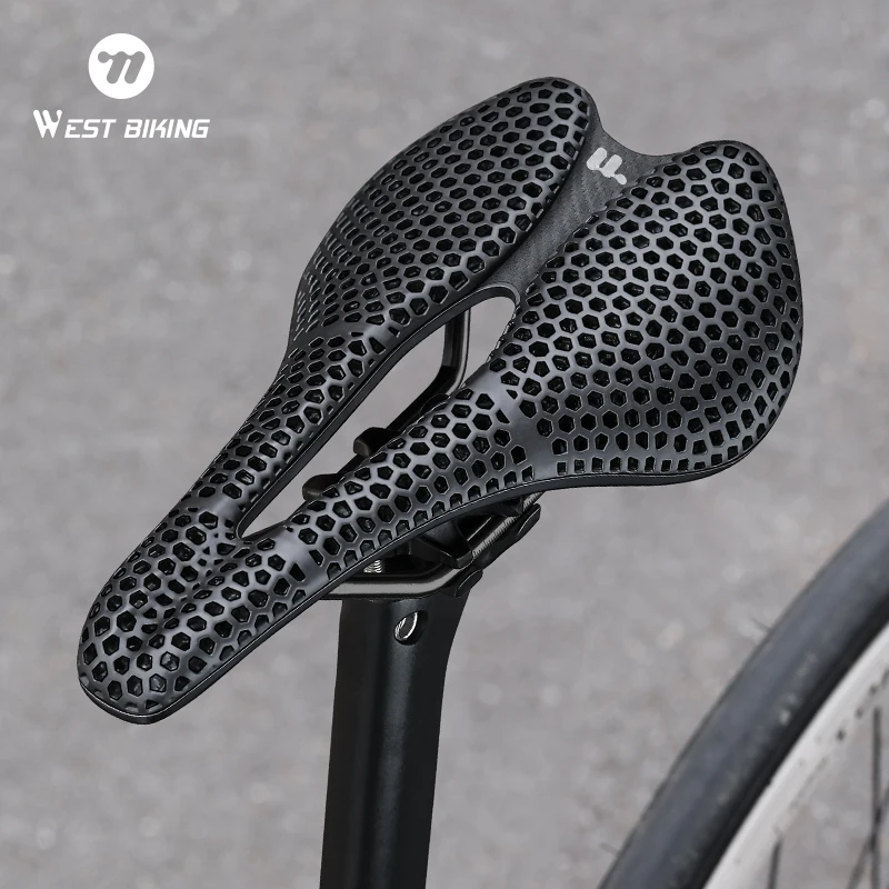 WEST BIKING 3D Printed Bicycle Saddle T700 Carbon Fiber/Titanium Alloy/Cr-Mo Seat Bow Comfort Cushion For Road Bikes 145/150mm