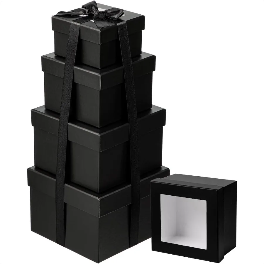 Square Black Gift Boxes Set with Lids