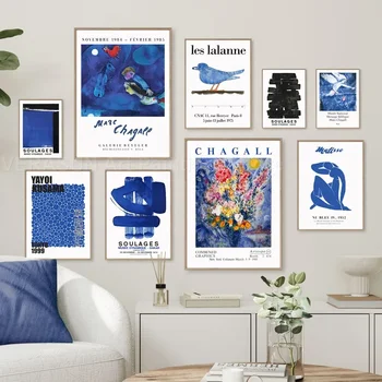 Soulages Les Lalanne Matisse Yayoi Kusama Chagall Blu Wall Art Canvas Painting Poster e stampe Immagine per la decorazione del soggiorno