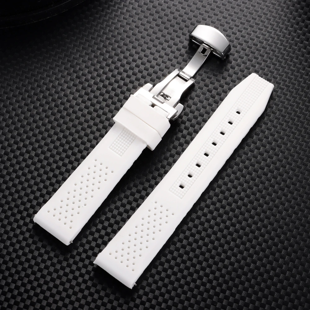 Premium Waterproof Silicone Watch Band with Butterfly Buckle - Soft Rubber Strap Replacement
