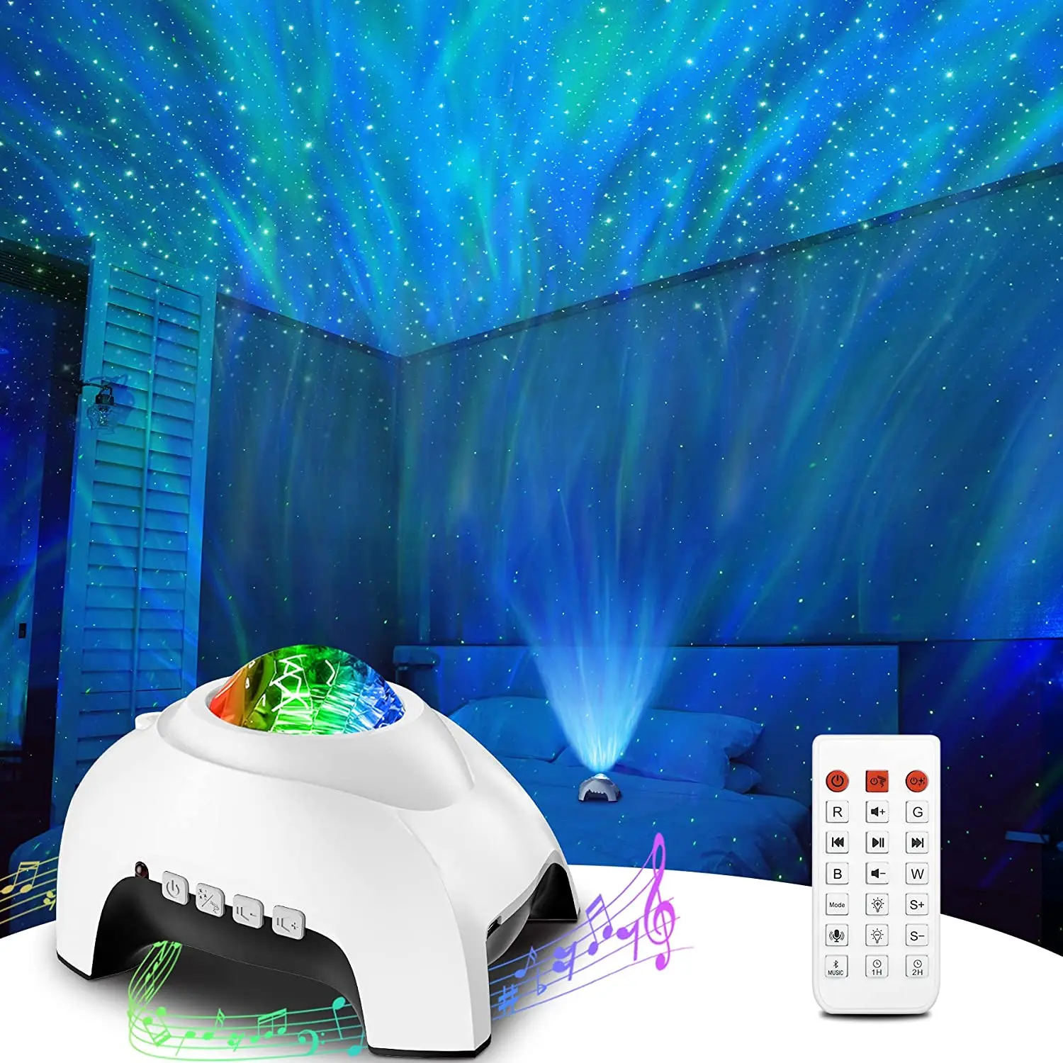 Star, Galaxy Projector for Bedroom, Home Theater, Bluetooth Speaker and White Noise Aurora Projector,(White)