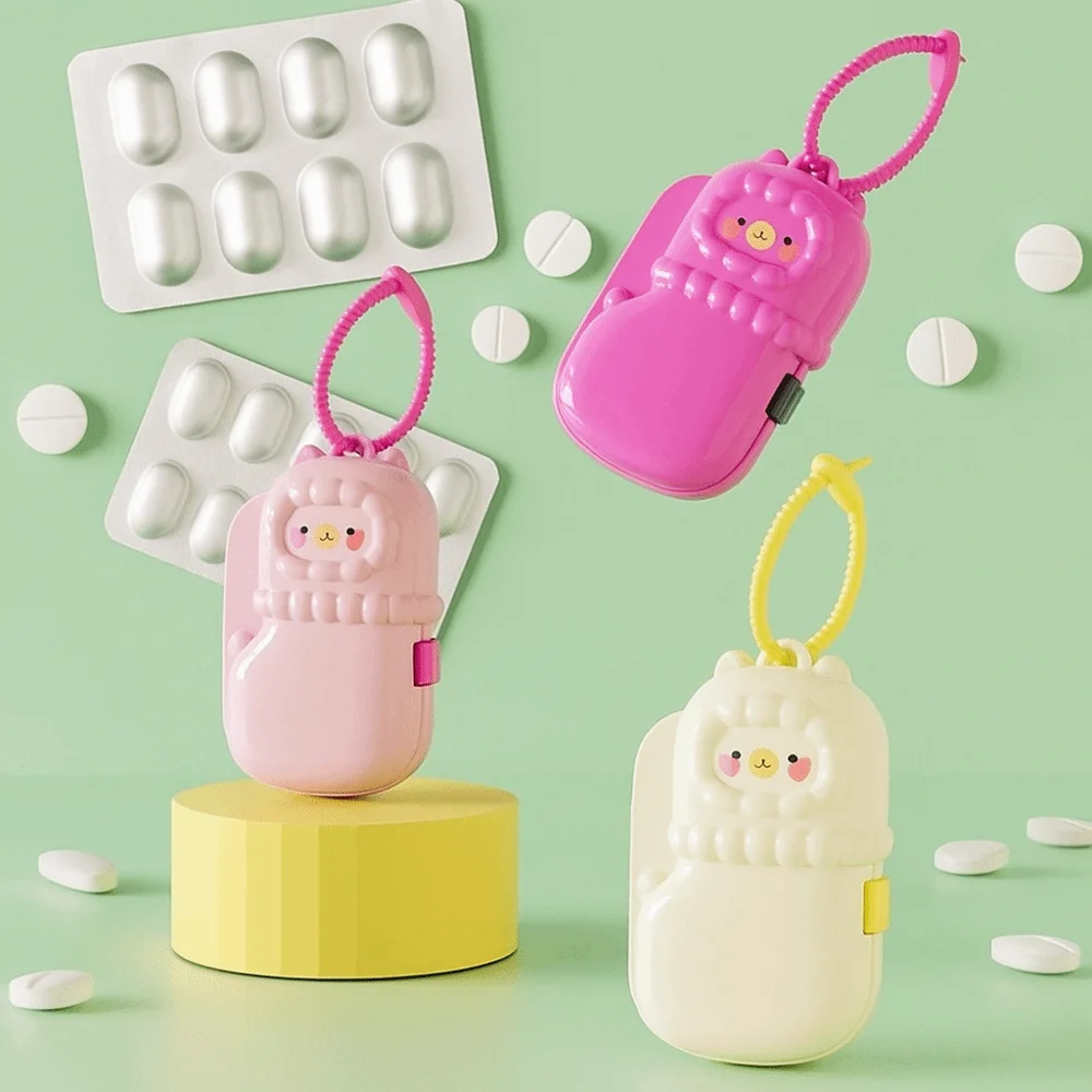 Cartoon Alpaca Medicine Storage Box Moisture-Proof Sealed Mini Pill Case Large Capacity with Lanyard Pill Organizer