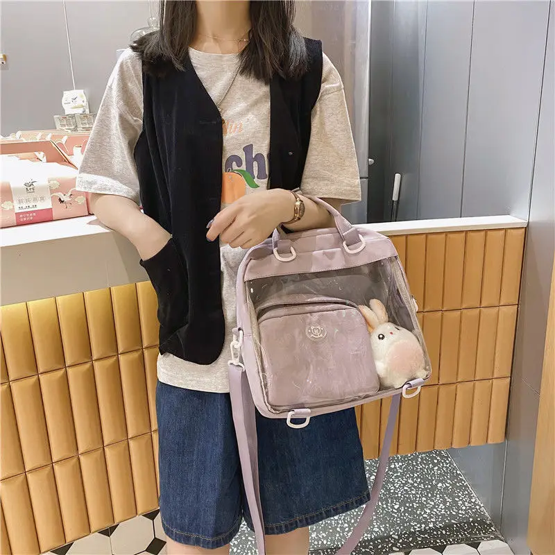 Richme Casual Nylon Women Ita Bags Fashion 2 Pieces Transparent Backpacks Korean Style Large Capacity Crossbody Shoulder Bags