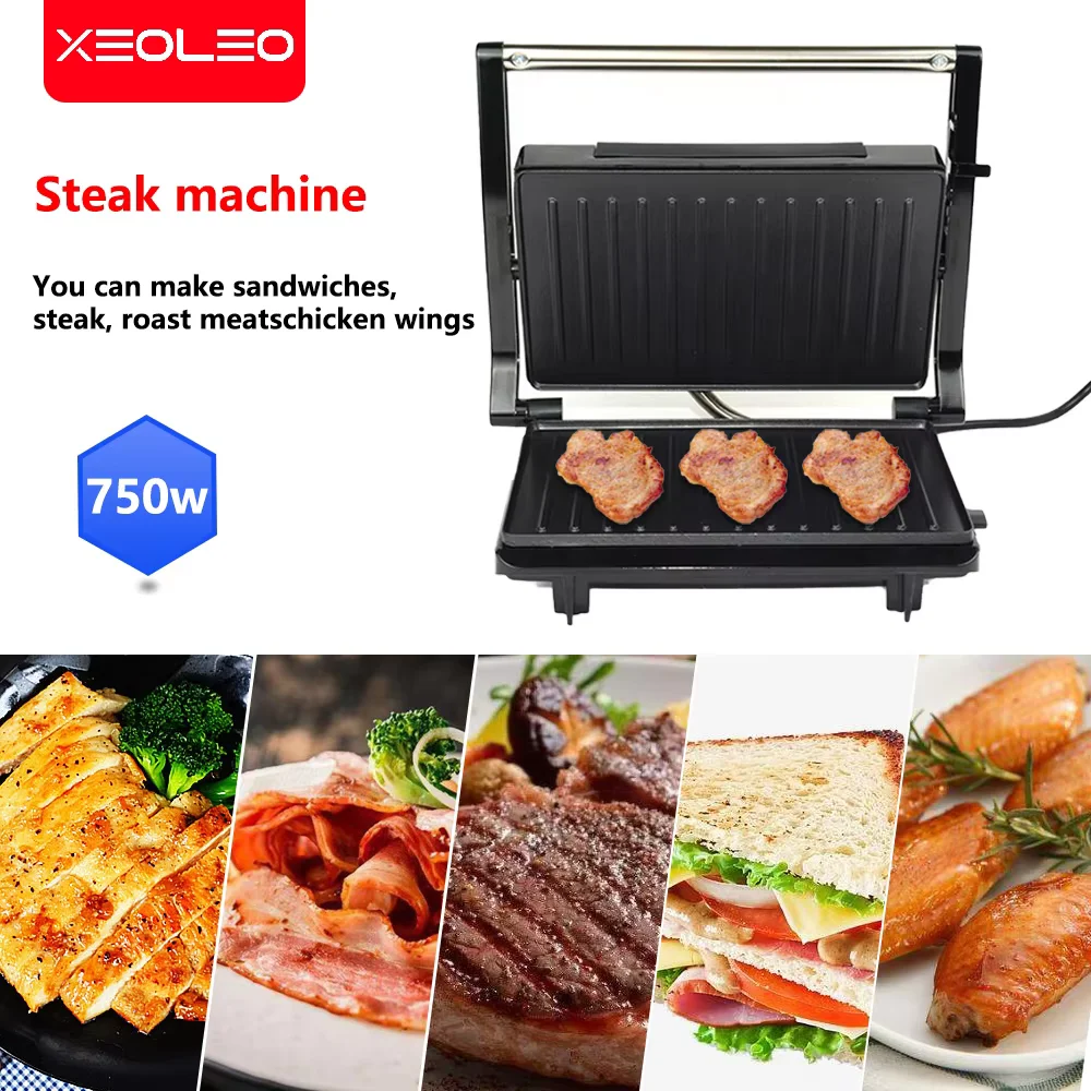 XEOLEO Electric Steak Machine 750W Panini Sandwich Maker Multifunctional Breakfast Maker Mini Barbecue Sausage Steak Gril Machin