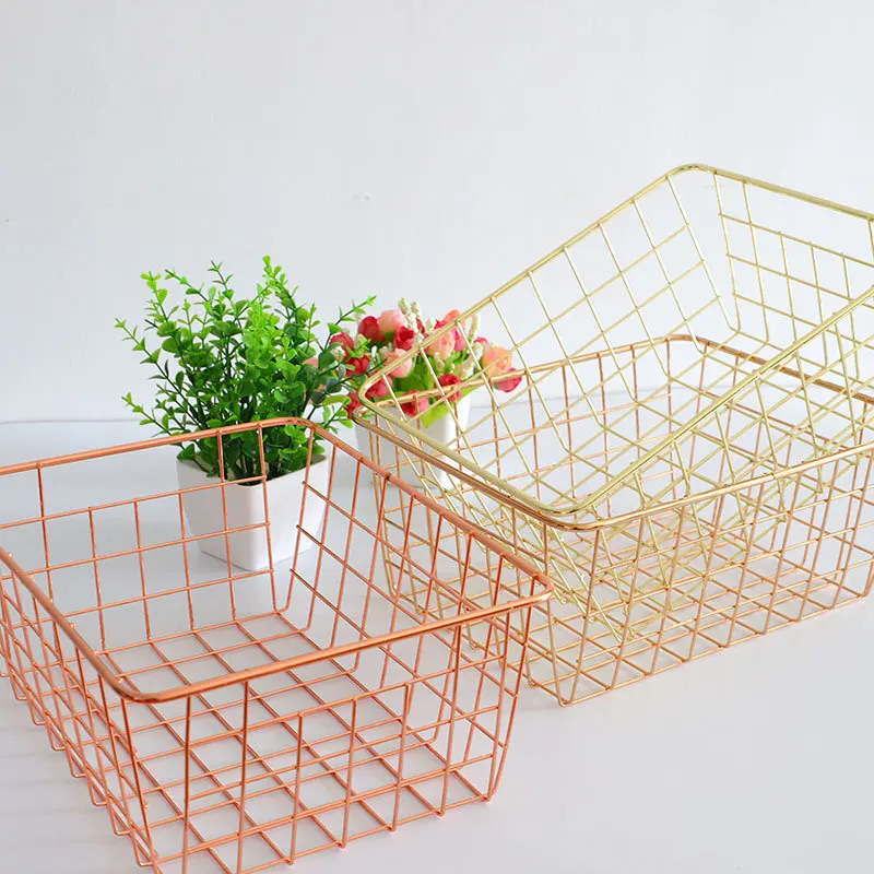 

Nordic Style Iron Storage Basket Bread Snack Fruit Basket Bathroom Organizer Holder Bathroom Kitchen Sundries Storage Container