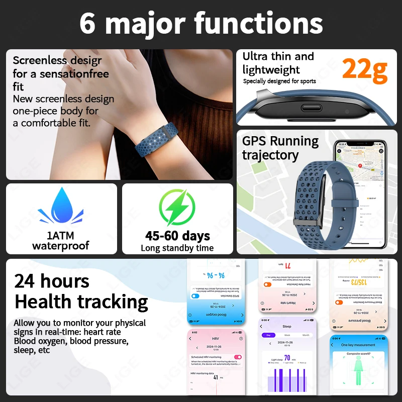 Neues Sport-Fitness-Tracker-Smart-Armband mit Herzfrequenz- und Blutdruckmessung, Schrittzähler, Anruferinnerung und Smartwatch-Funktion._voghion.com