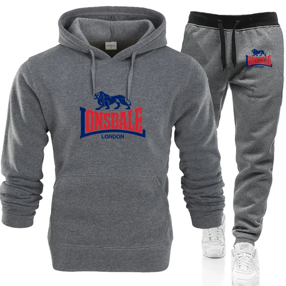 LONSDALE Men's Suit Is Comfortable Warm In Autumn Winter Business  Leisure Collar Zipper Coat+Trousers Men's Sweatshirt Suit