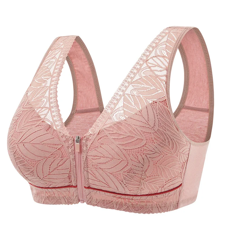 

Push Up Bra for Women Lace Gather Non Wired Fastening Zip Front Sports Bra Solid Color Lace Vest Lingerie Women Underwear Bra