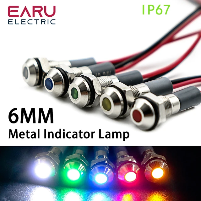 Indicateur Lumineux En Métal Étanche Ip67 6mm, 1 Pièce, Led Avec Fil,  Bouton En Métal Rouge/jaune/bleu/vert/blanc 5v 12v 24v 220v - Commutateurs  - AliExpress