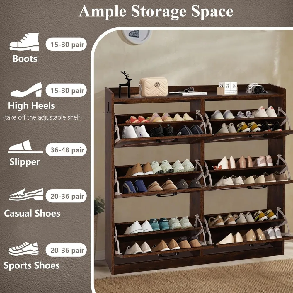Shoe Storage Cabinet for Entryway, Hidden Shoe Rack Cabinet with 6 Flip Drawers, Farmhouse Freestanding Shoe Organizer Shoe Orga 3
