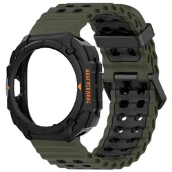 Premium Silicone Sport Band & Protective Case for 47mm Smartwatch - Durable Strap & Bracelet Cover (Green Black - B)