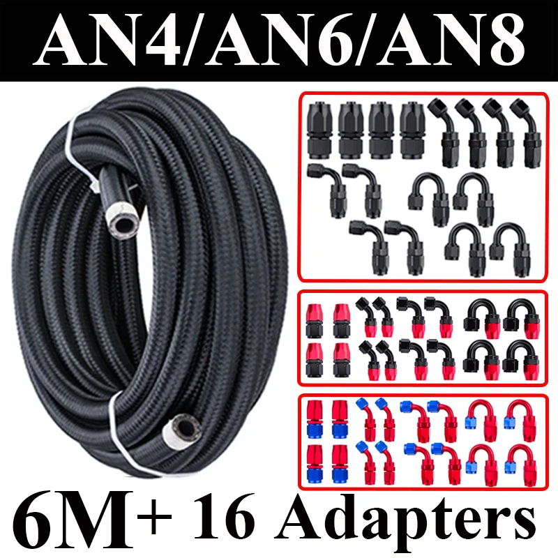 

6M AN4 AN6 AN8 Fuel Hose Oil Gas Cooler Hose Line Pipe Tube Nylon CPE Rubber 4x0 4x45 4x90 4x180 Degree Fitting Hose End Adapter