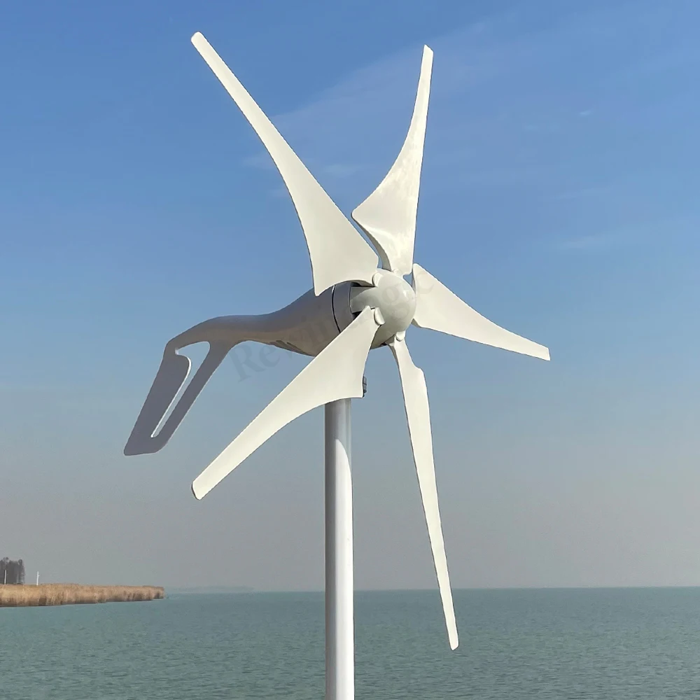 CE Low Noise 5Blades 6 Blades 5KW 6KW 12V 24V 48V Horizontal Wind Turbine Generator With Hybrid Controller For Homeuse