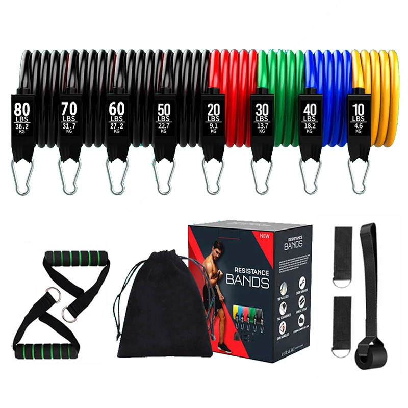 Elastique musculation,Jeu d'élastiques de résistance,11 pièces,Tubes en Latex,pédale de traction Elastique musculation,Jeu d'élastiques de résistance,11 pièces,Tubes en Latex,pédale de traction