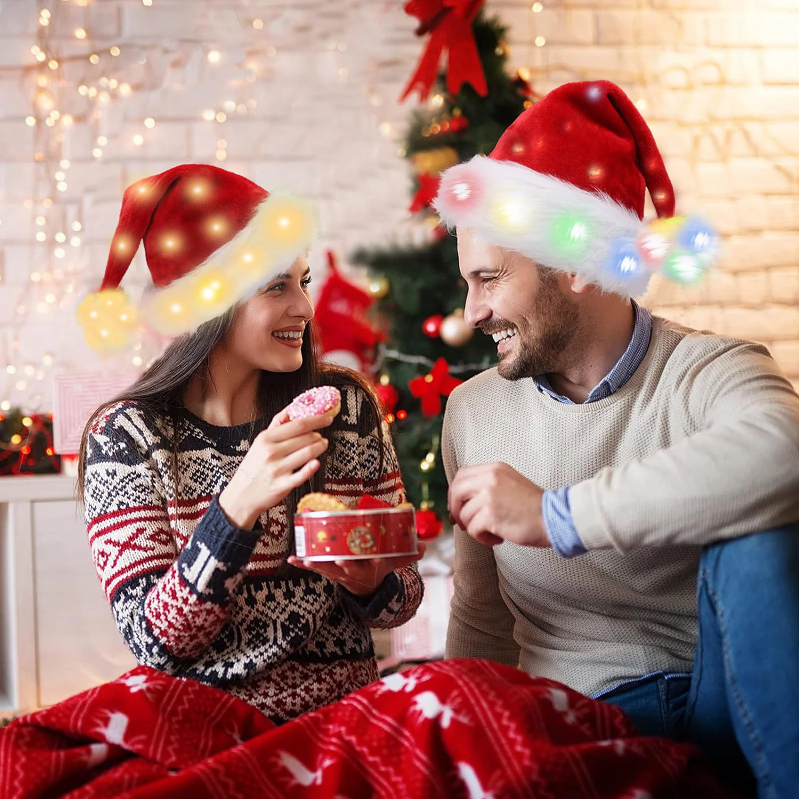 1pc lit santa hat, santa hat christmas party costume colorful glitter hat adult christmas party gift ornaments