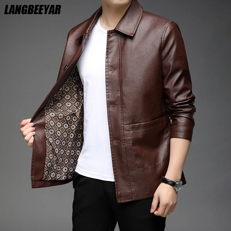 Chaqueta de cuero sintético para hombre, abrigos clásicos de marca de calidad, informal, la moda, marrón, 2022|Abrigos de piel - AliExpress
