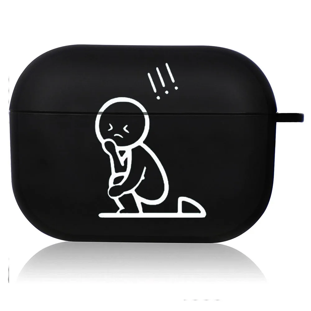 Creative Line Art Black Airpod Case - Cute Cartoon Design