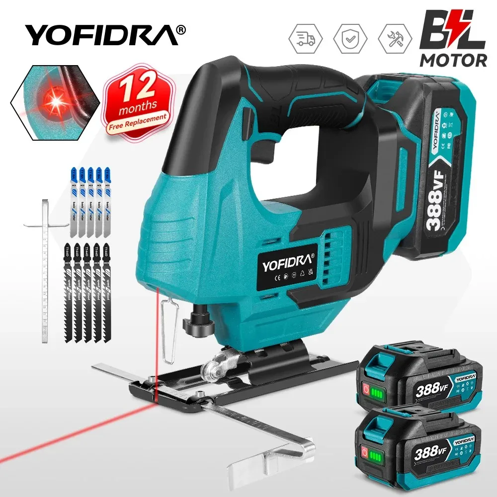 YOFIDRA Brushless Electric Jigsaw 19mm, Infrared Laser Curve Saw Multifunction Woodworking Cutter Tool For Makita 18V Battery Pin