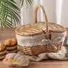 Wicker Picnic Basket With Lid Handle Picnic Hamper Handmade Willow Woven Storage Hamper Outdoor Camping Fruit Basket Container 2