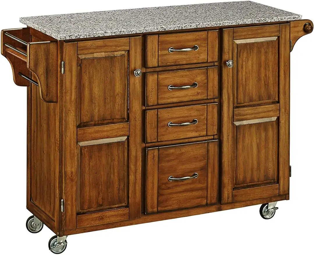 

Home Styles Large Mobile Create-a-Cart Warm Oak Finish Two Door Cabinet Kitchen Cart with Salt and Pepper Granite Top
