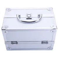 SM-2176 Silver Aluminum Makeup Train Case Jewelry Box Organizer with Mirror - 9x6x6 Cosmetic Storage 2