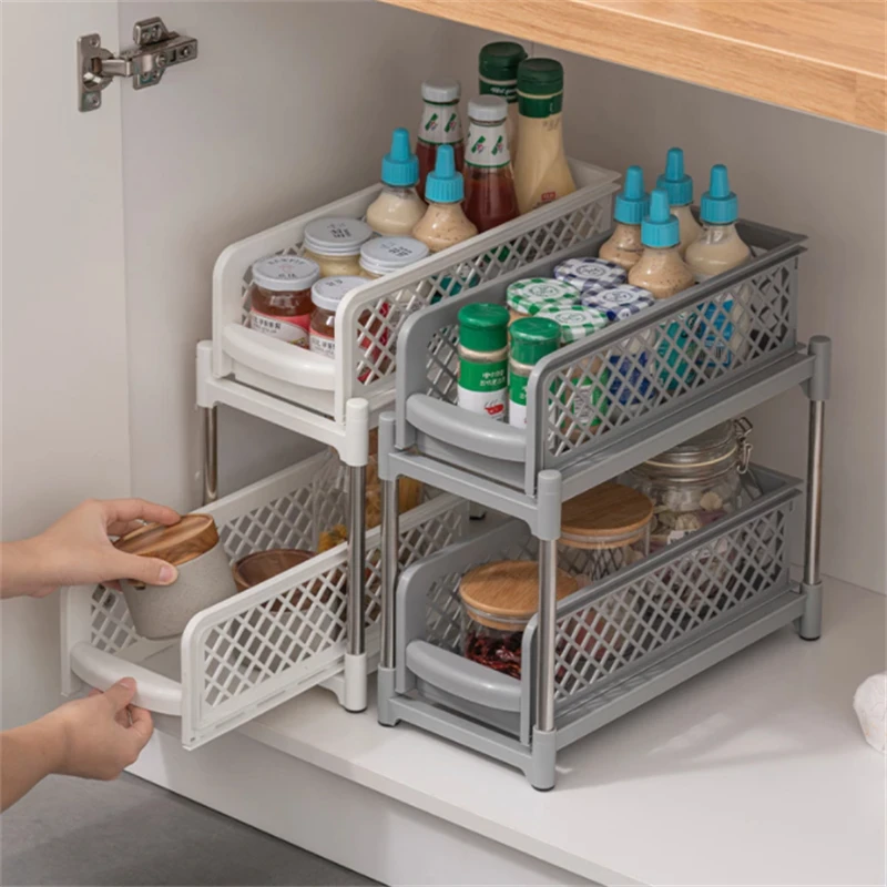 

Freestanding Hollow Drawer Storage Stand Under Sink Cabinet Organizer for Home Kitchen Bedroom Spice Cosmetic Container Holder