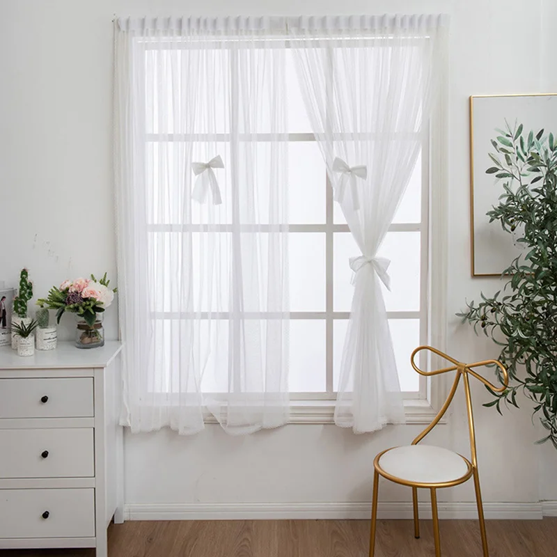 Magic Strap Free Punch Curtain Living Room Window Shade Balcony & Bedroom Paste Tulle Screen White Sheer French Voile Home Decor