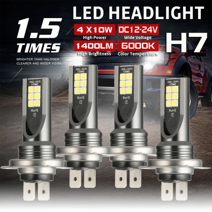 

High quality 4Pcs H7 LED Headlight Bulb Mini H7 + H7 Combo Headlight Bulbs Kit High Low Beam 40W 1400LM 6000K Kit Fast delivery