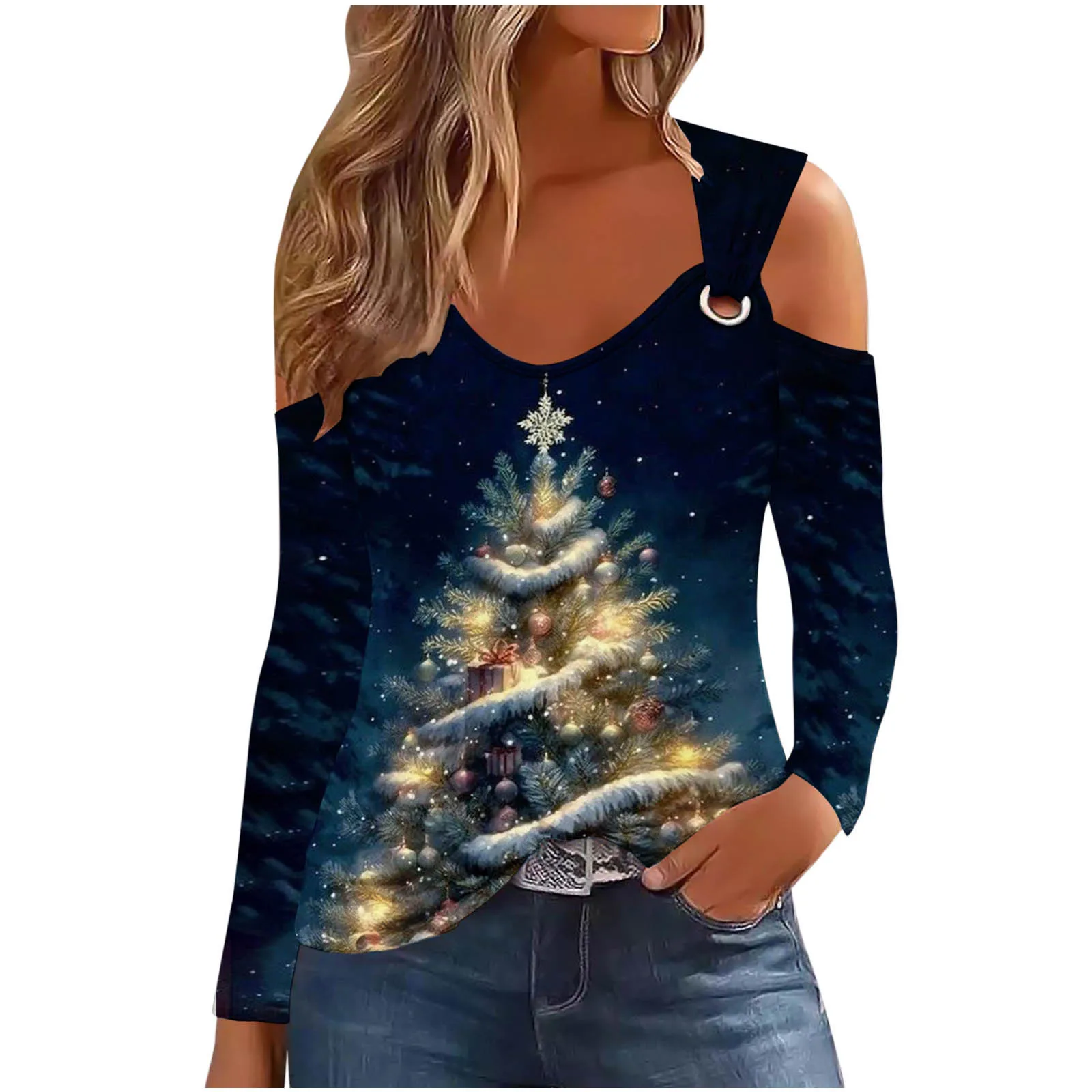 Women Tops Christmas Print -4