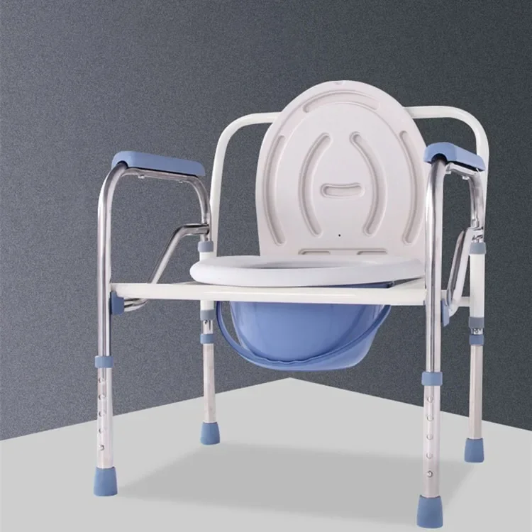 Adult Potty Chair Steel Handicapped Folding Portable Commode Chair Height-adjustable Elderly Commode Chair 2