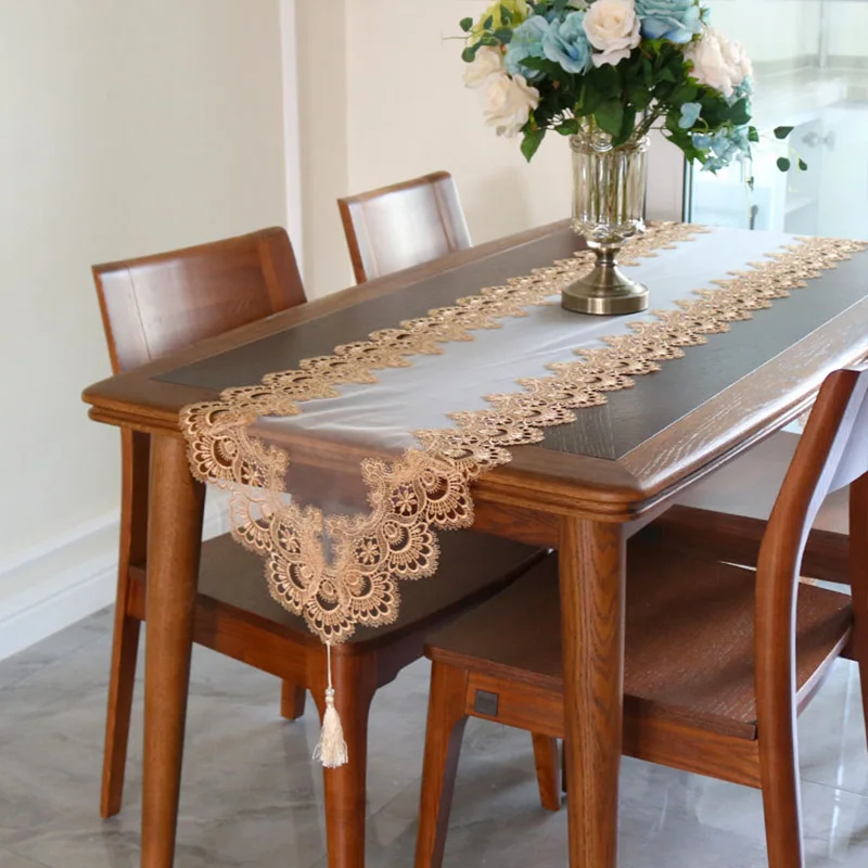 Embroidered Table Runner Table Flag TV Cabinet Decoration Tassel Pendant Lace Flag Home Accessice