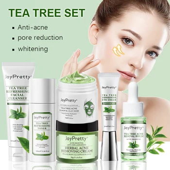 The Tea Tree Facial Skin Care Set (6pcs) offers a comprehensive skincare routine designed to purify, cleanse, and restore balance to your skin.