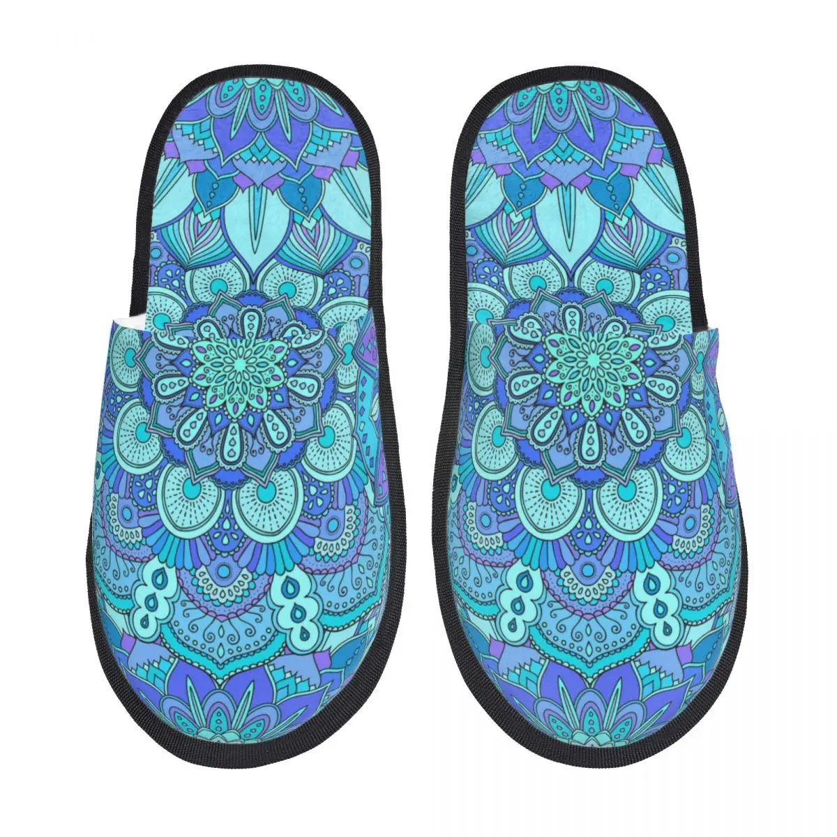 

Мягкие плюшевые тапочки с синим цветочным узором, меховые домашние тапочки для спальни